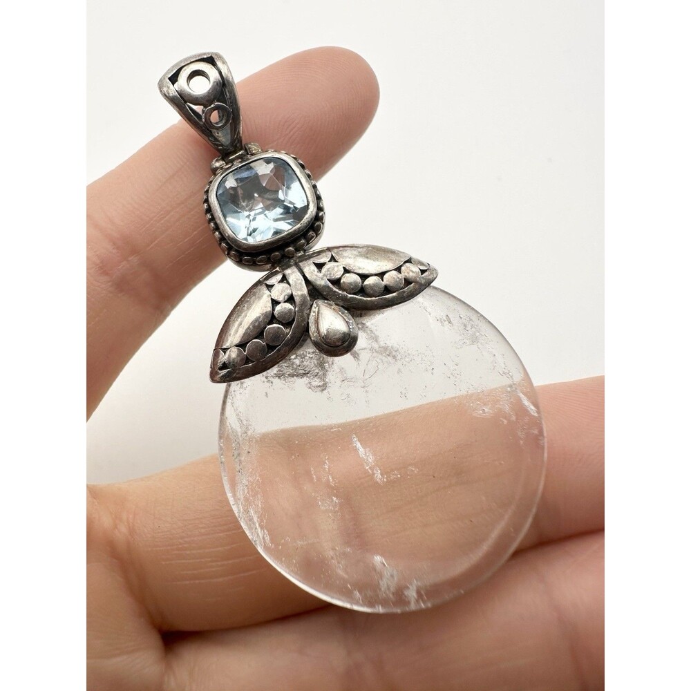 Designer AF 925 Sterling Silver Natural Quartz Blue Stone Pendant
